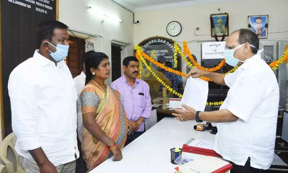 Chief Secretary Somesh Kumar at the Shamshabad MRO office on the first day of land registrations on Dharani portal on Monday