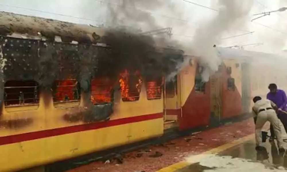 A major fire broke out from a compartment of a train at Medchal railway station on Tuesday.