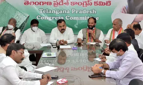 TPCC president N Uttam Kumar Reddy addressing core committee meeting of the party at Gandhi Bhavan on Wednesday