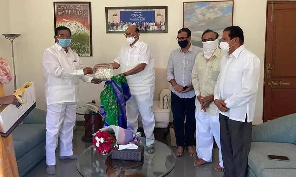 Telangana State Agriculture Minister S Niranjan Reddy meets NCP chief and former Union Minister Sharad Pawar in Pune on Friday