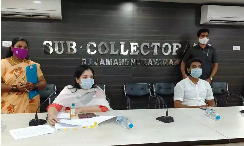 MP Margani Bharat and Sub-Collector Anupama Anjali speaking at SC/ST Vigilance and Monitoring Committee meetingin Rajamahendravaram on Friday