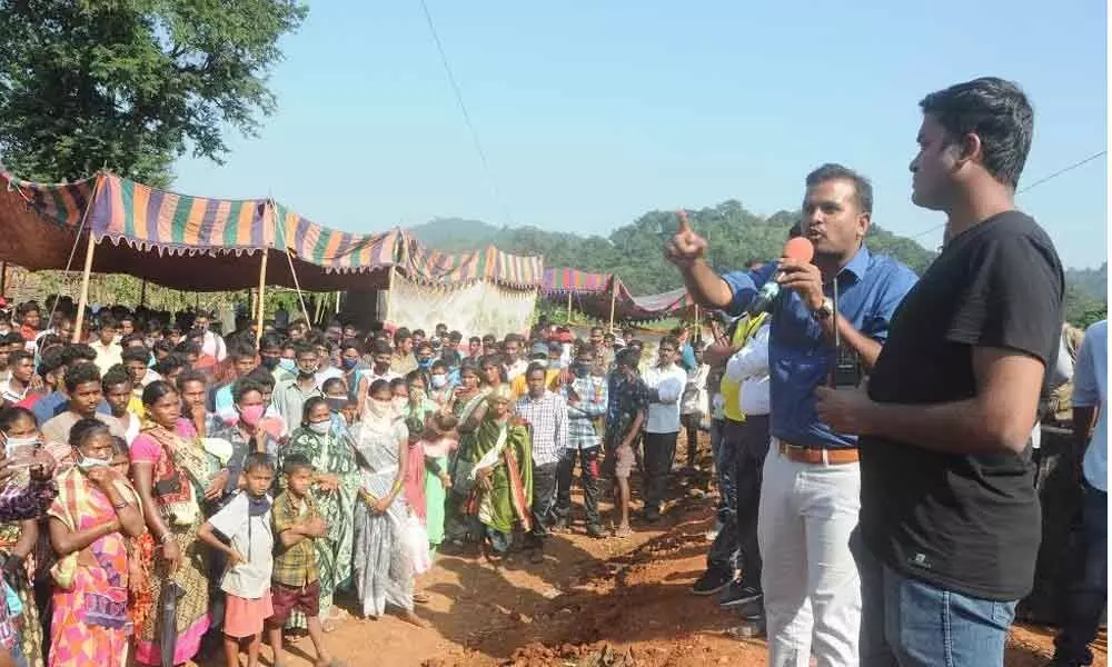Officer on Special Duty S Satish Kumar interacting with the tribals in Visakhapatnam on Sunday