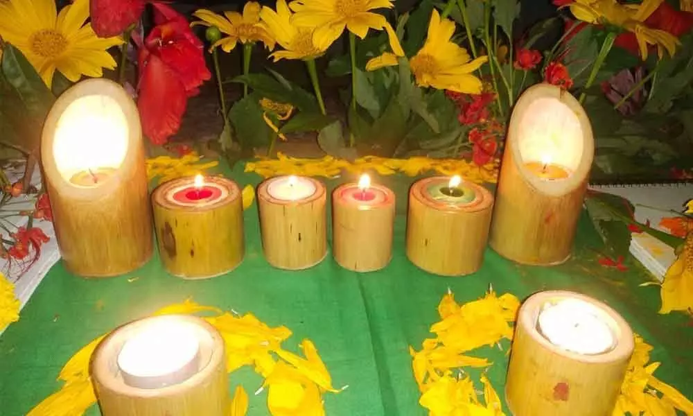 Bamboo candle sets made by SHG groups of Rampachodavaram mandal in East Godavari district