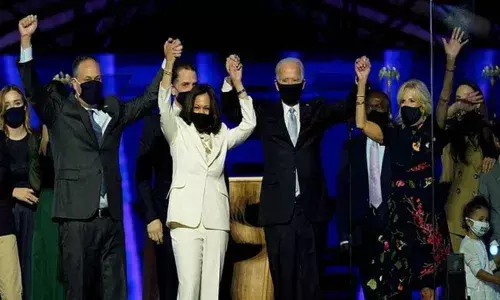 US President-elect Joe Biden and Vice President-elect Kamala Harris on Saturday (local time) delivered their victory speeches from Wilmington in Delaware after winning the race to the White House