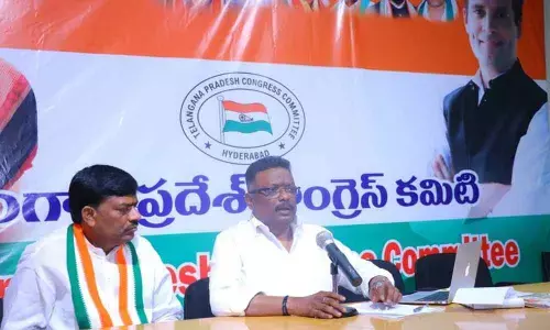 AICC national spokesperson Dr Sravan Dasoju addressing the media  in Hyderabad on Monday