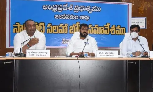Ministers Anil Kumar and Goutham Reddy participating in Irrigation Advisory Board meeting in Nellore on Monday