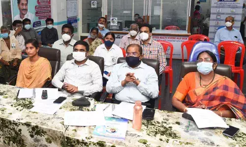 Collector Md Imtiaz participating in videoconference conducted by Chief Minister YS Jagan Mohan Reddy in Krishna district on Tuesday