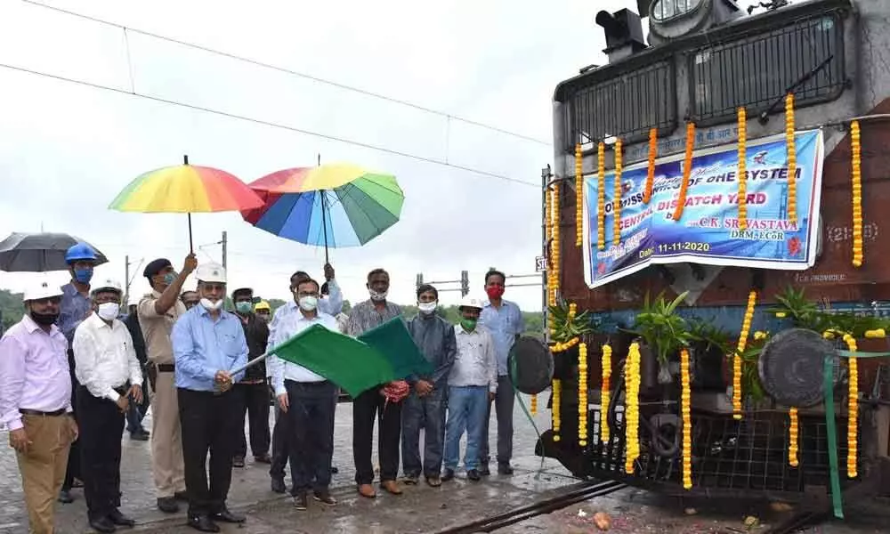 The 25 KV AC overhead electrification works flagged off by RINL CMD PK Rath and DRM of Waltair Chetan Kumar Shrivastava in Visakhapatnam on Wednesday