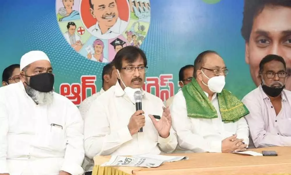 YSRCP North Coastal Andhra Minorities Wing president IH Farookhi addressing a press conference in Visakhapatnam on Thursday