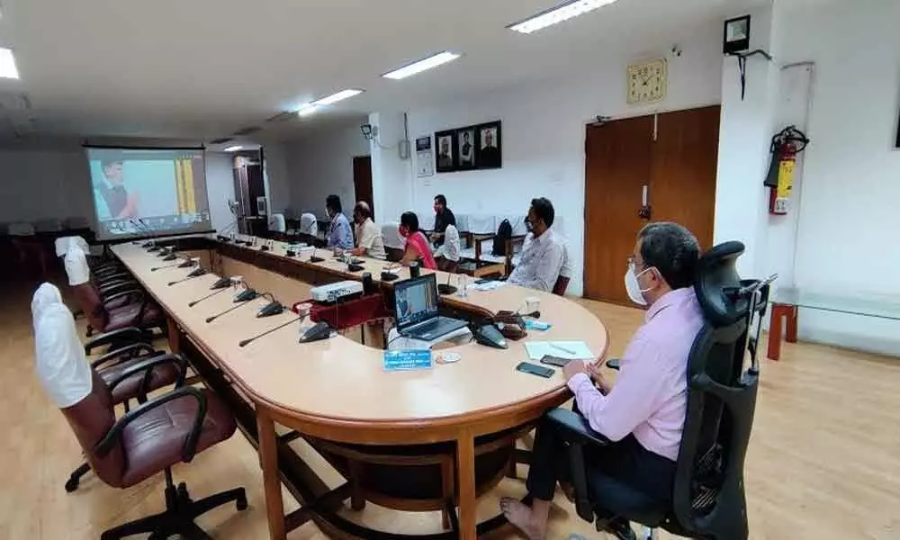 Chairman of VPT K Rama Mohana Rao taking part in a virtual conference of the Ministry of Shipping’s renaming ceremony from Visakhapatnam on Thursday