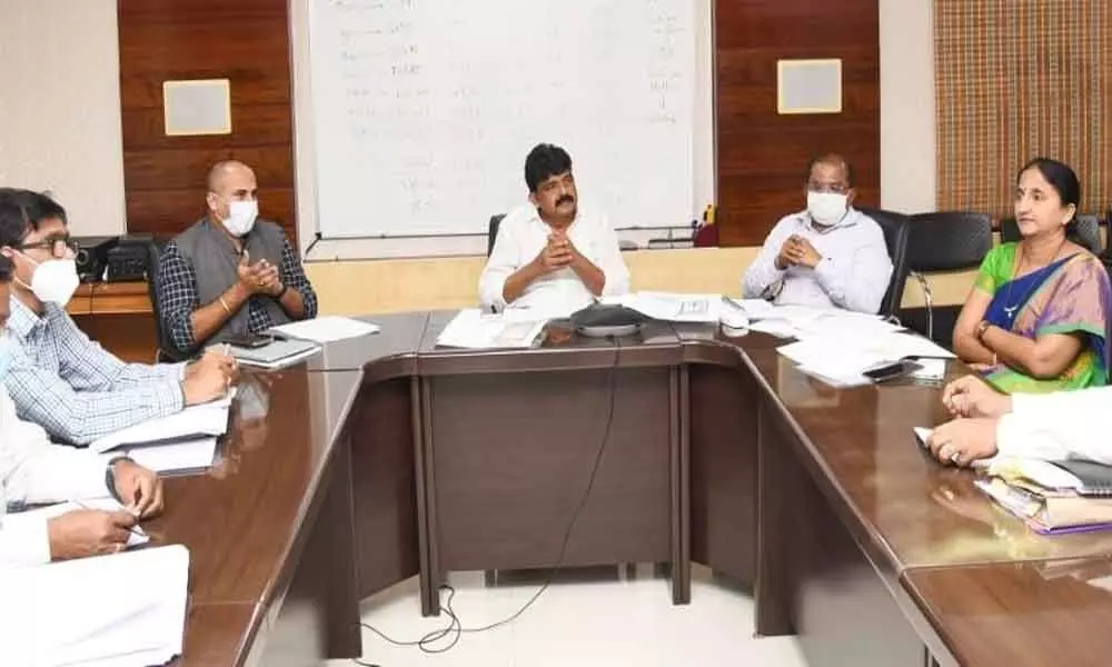 Minister Perni Nani holding meeting with officials in Vijayawada on Thursday