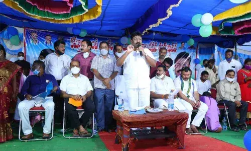 Minister Audimulapu Suresh addressing after laying foundation of Kasturba College at Peddaraveedu on Thursday