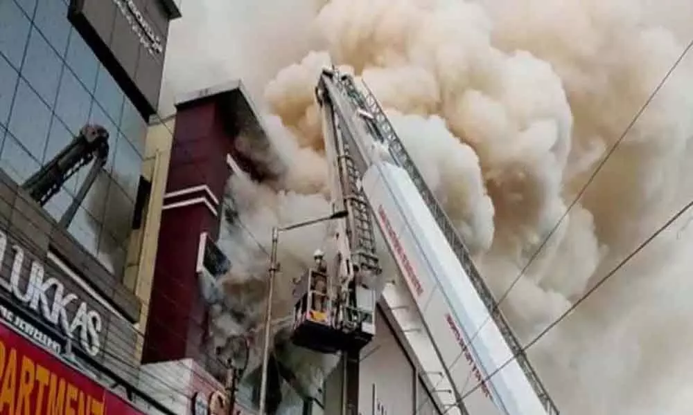 Fire engulfed a hardware shop in Kukatpally Housing Board area around 4.30 am on Sunday.