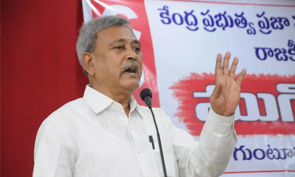 CPM Central Committee member GA Gafoor addressing a meeting in Guntur on Sunday