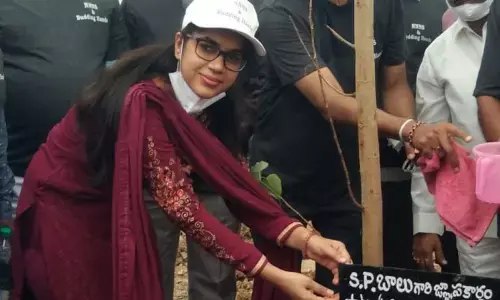 Nandyal Sub-Collector Kalpana Kumari planting a  sapling at Hindu Swarga Dhamam