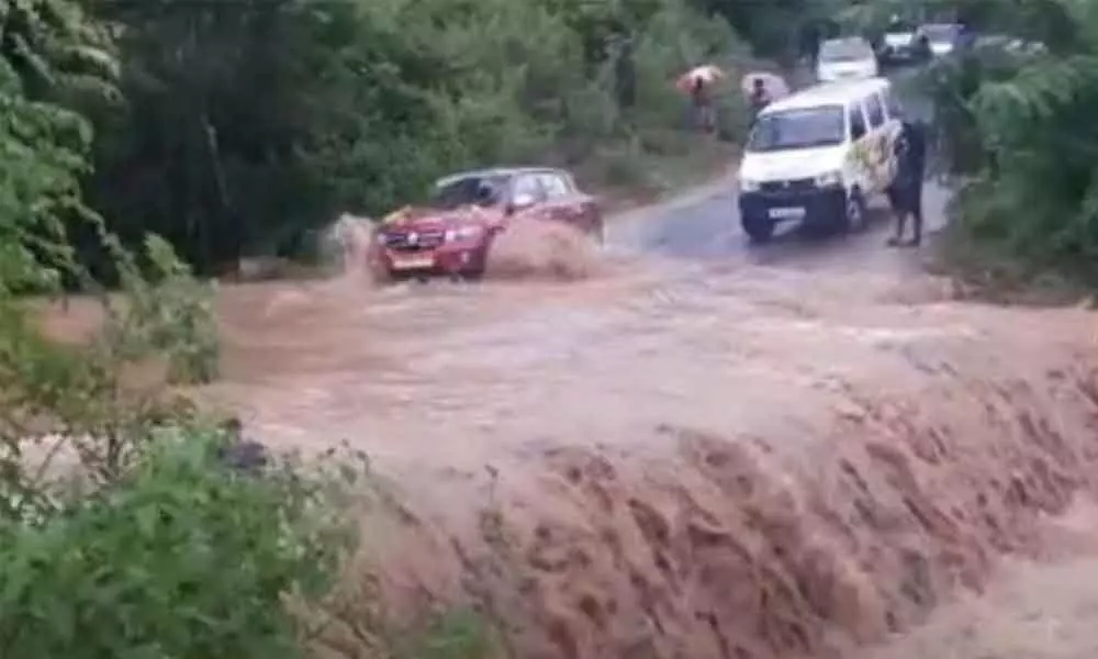 Overflowing culvert in Manubole mandal in Nellore district on Monday