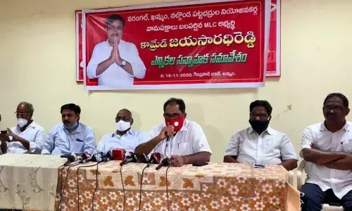 CPM State secretary Thammineni Veerabhadram speaking at a meeting in Khammam on Monday