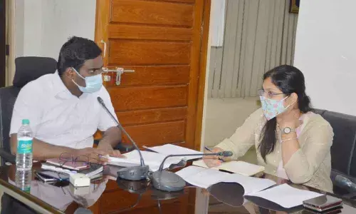 Warangal Urban District Collector Rajeev Gandhi Hanumanthu and Municipal Commissioner Pamela Satpathy reviewing the progress of works under Smart City Mission