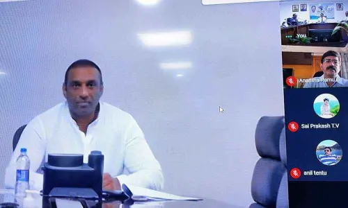 Minister for IT and Industries Mekapati Gautam Reddy addressing online the board meeting of OMCAP on Tuesday