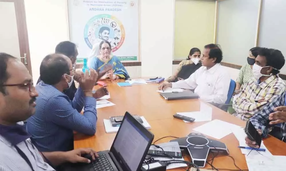 MEPMA director V Vijaya Lakshmi holding a meeting with marketing representatives in Guntur on Wednesday