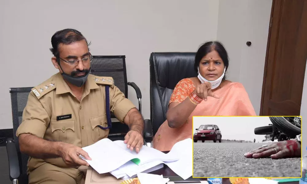 DTC B Krishnaveni holding a meeting on road safety in Ongole on Thursday