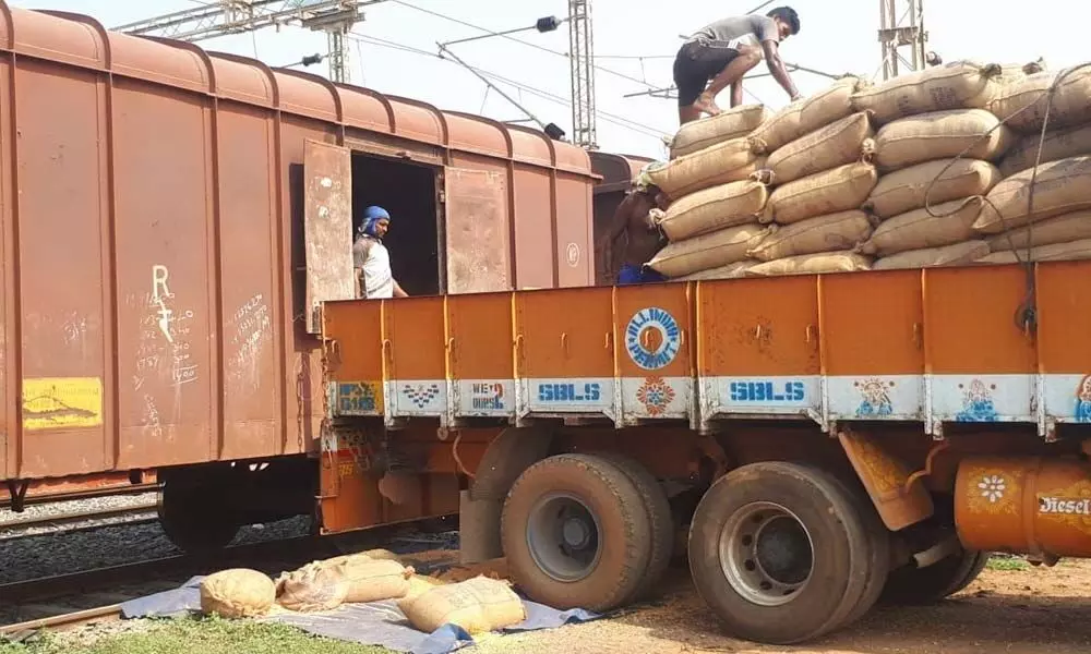 Workers loading the wagons at Reddypalem in Guntur