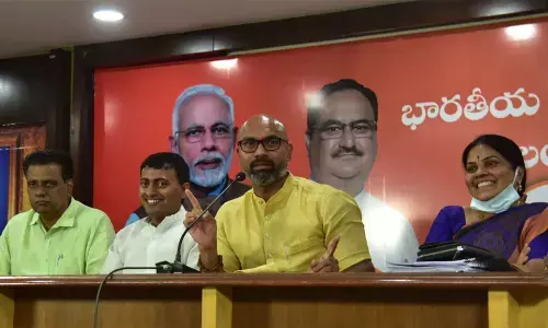 Nizamabad MP Aravind Dharmapuri addressing press conference in Hyderabad on Thursday