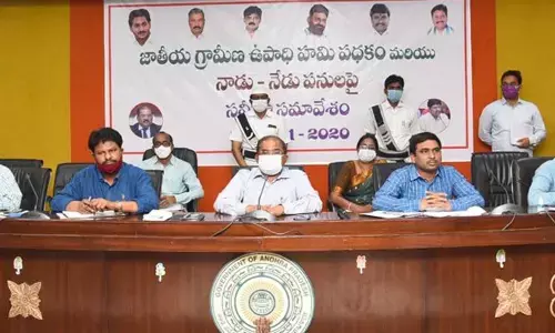 Collector Md Imtiaz holding meeting with officials in Vijayawada on Friday