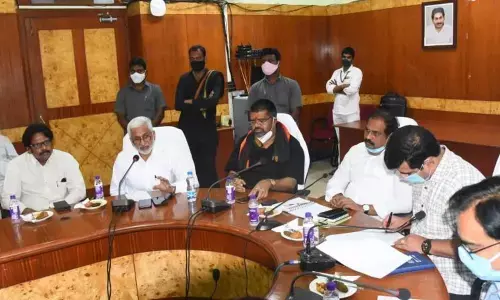 Rajya Sabha member V Vijayasai Reddy speaking at a news conference in Visakhapatnam on Friday