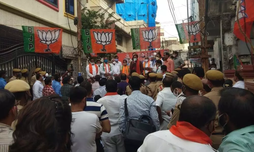 Union Minister of State for Home Affairs, G Kishan Reddy campaigning in Himayathnagar division in Hyderabad on Saturday