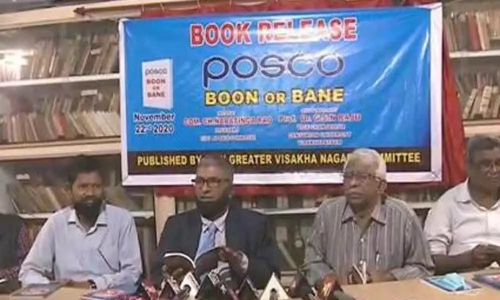 Former AU Vice-Chancellor Dr GSN Raju unveiled a book titled Posco Varama-Shapama in Visakhapatnam on Sunday in protest of the Visakhapatnam steel plant being handover to POSCO