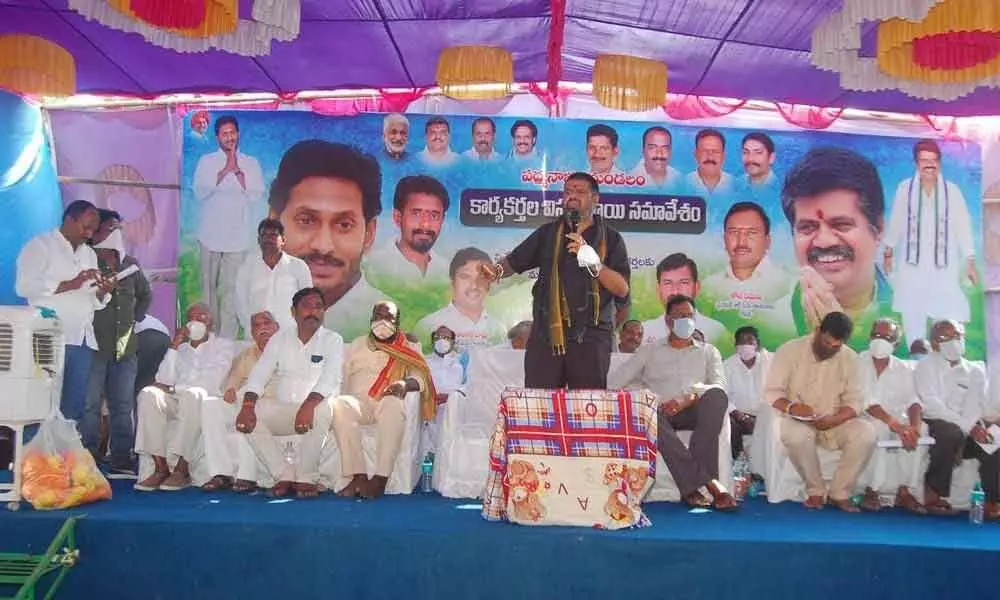 Tourism Minister speaking to party activists at a meeting in Visakhapatnam on Sunday