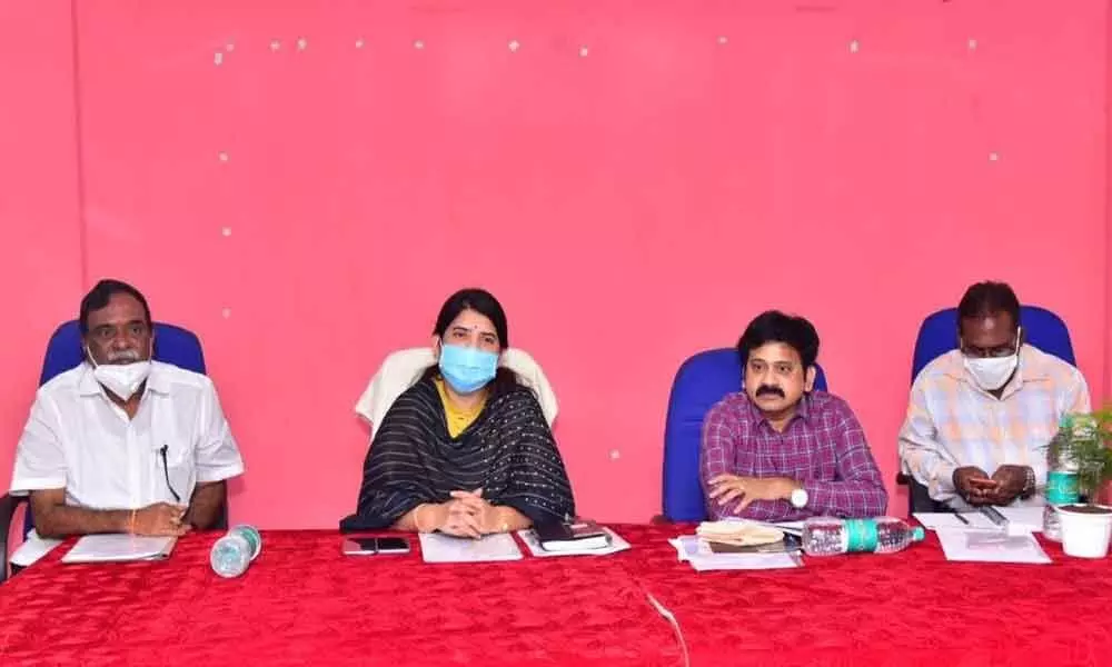 Joint Collector G Raja Kumari addressing a review meeting at Animal Husbandry Department in Kakinada on Saturday