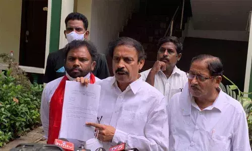 CPI State secretary K Rama Krishna addressing the media at River Bay Resorts in Rajamahendravarm on Sunday