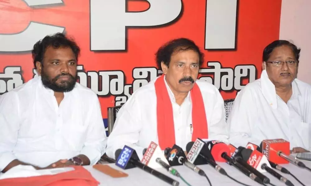 CPI state secretary  K Ramakrishna speaking to reporters in Rajamahendravaram  on Monday