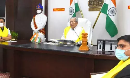 AP Governor Biswabhushan Harichandan participating as chief guest at the convocation of VAMNICOM through videoconference from Raj Bhavan on Monday