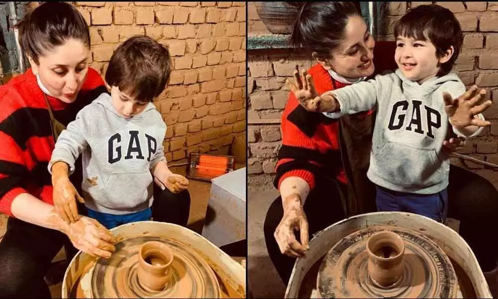 Kareena, Taimur try pottery in Dharamkot