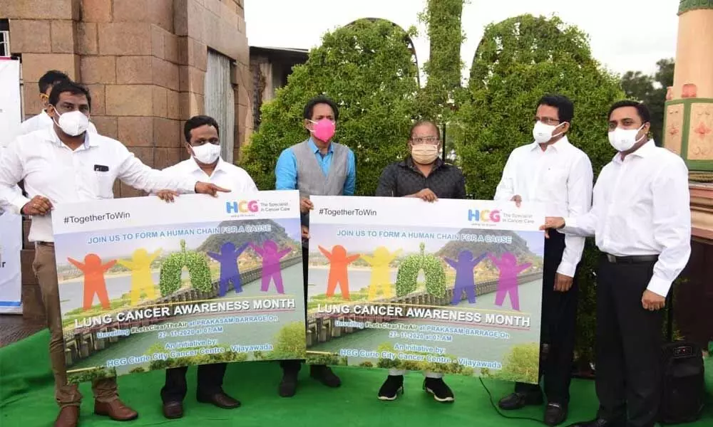 Krishna District Collector Md Imtiaz participating in an awareness programme on lung cancer in Vijayawada on Friday