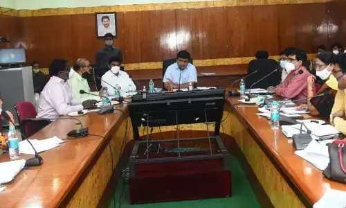 District Collector V Vinay Chand holding a meeting with bankers in Visakhapatnam on Saturday