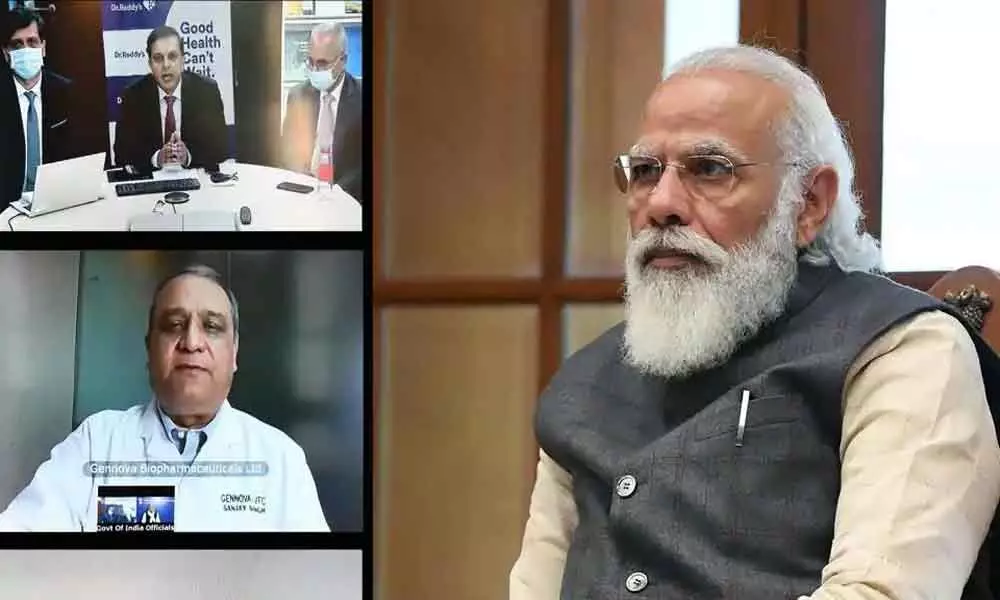 Prime Minister Narendra Modi today held virtual meetings with 3 teams working on developing and manufacturing COVID-19 vaccine.