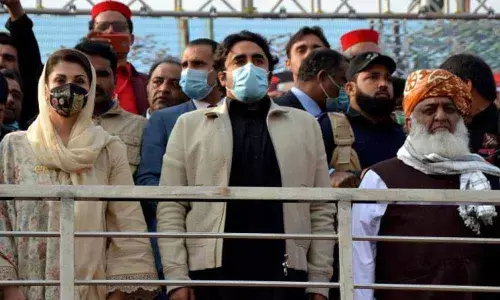 PML-Nawaz chief Maryam Nawaz Sharif, Pakistan Peoples Party chairman Bilawal Bhutto Zardari and Pakistan Democratic Movement