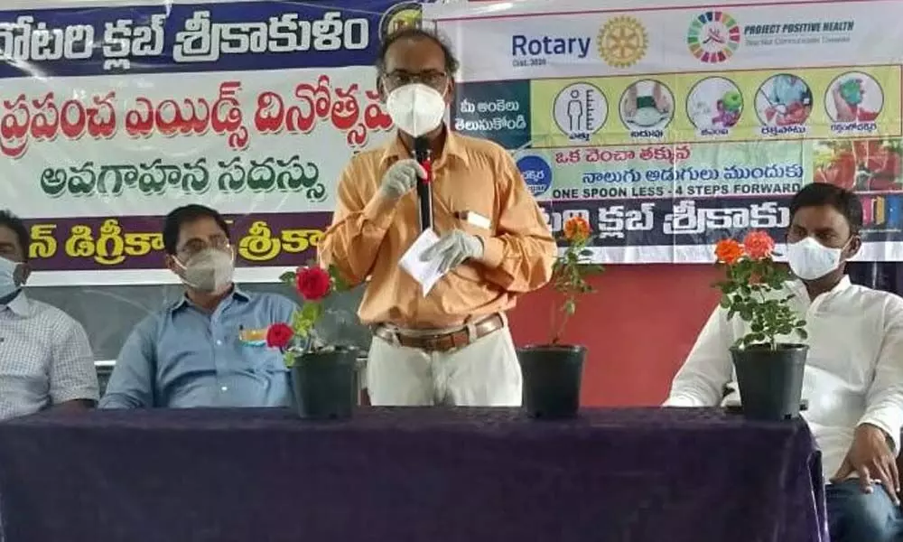 Medical teams training programmes officer Dr J Krishna Mohan speaking at World AIDS Day event in Srikakulam on Tuesday