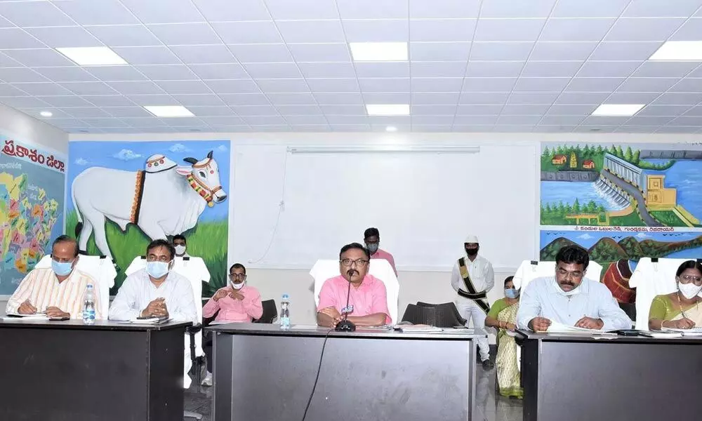 Ongole Collector Dr Pola Bhaskara addressing officials in Ongole on Tuesday
