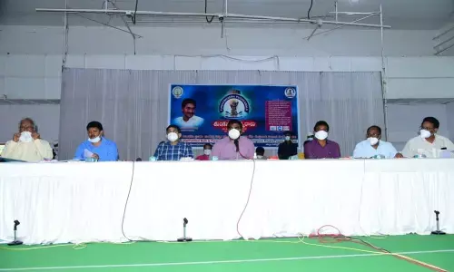 District Collector G Veera Pandiyan holding a review meeting on Mana Badi and Naadu-Nedu programmes with the officials in Kurnool on Tuesday