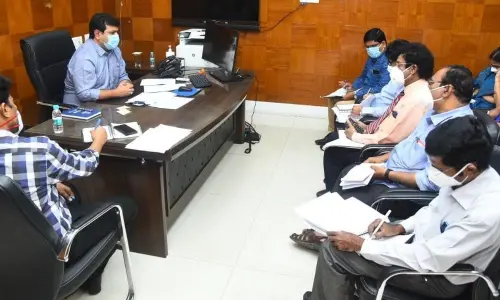 District Collector V Vinay Chand speaking at a review meeting in Visakhapatnam on Wednesday