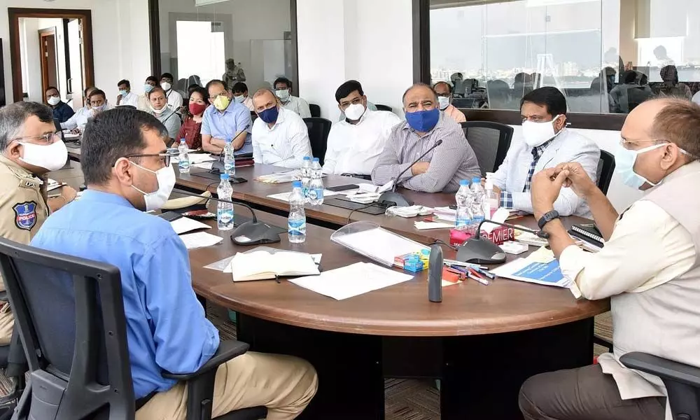 Telangana Chief Secretary Somesh Kumar addressing first meeting of State-level steering committee at BRKR Bhavan on Thursday.