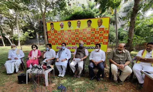 Former Union Minister and TDP politburo member P Ashok Gajapathi Raju, party former State president Kalavenkata Rao and Nagarjuna speaking with media in Vizianagaram on Thursday