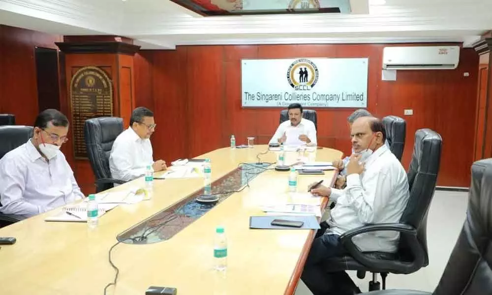 SCCL CMD N Sridhar conducting a video conference with all the GMs from Hyderabad on Friday