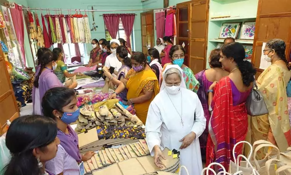 Arts and crafts expo at St Theresa’s College for Women in Eluru on Friday