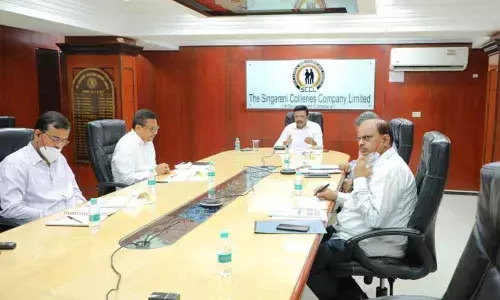 SCCL CMD N Sridhar conducting a video conference with all the GMs from Hyderabad on Friday